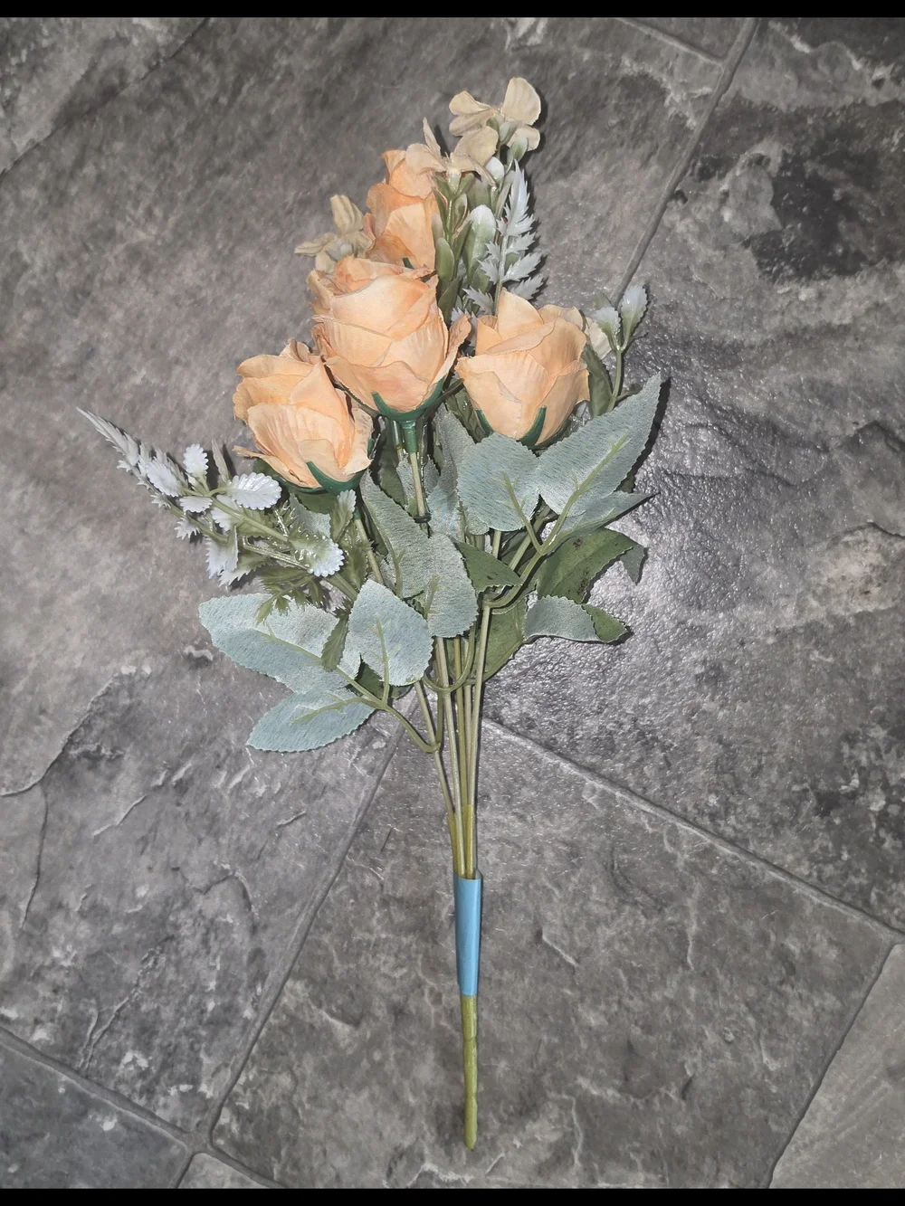 Orange - Peach Rose Artificial Flower Bouquet - Home Accents BNIB
